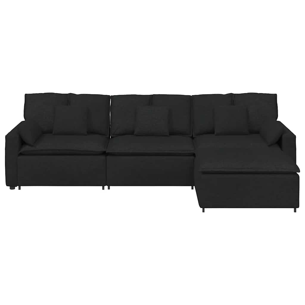 Sofá modular com pufes e almofadas preto