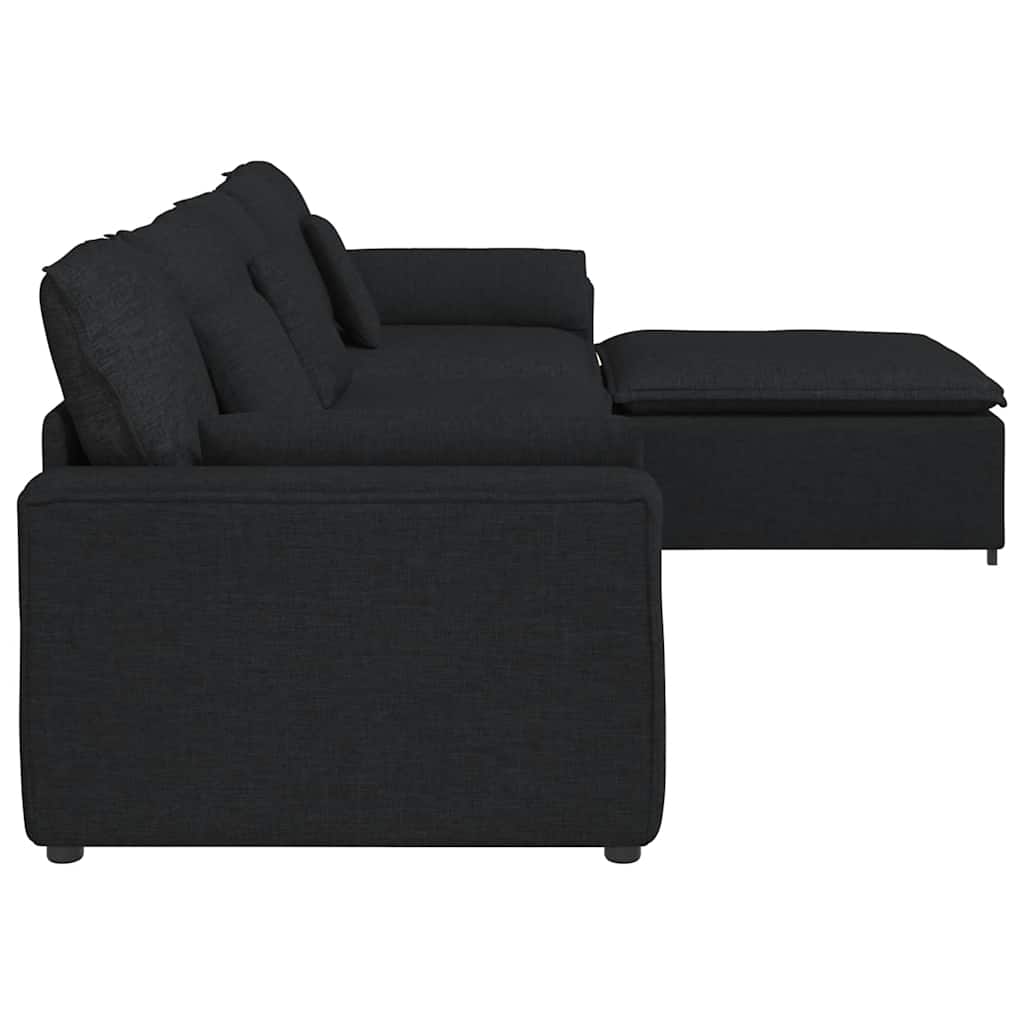 Sofá modular com pufes e almofadas preto