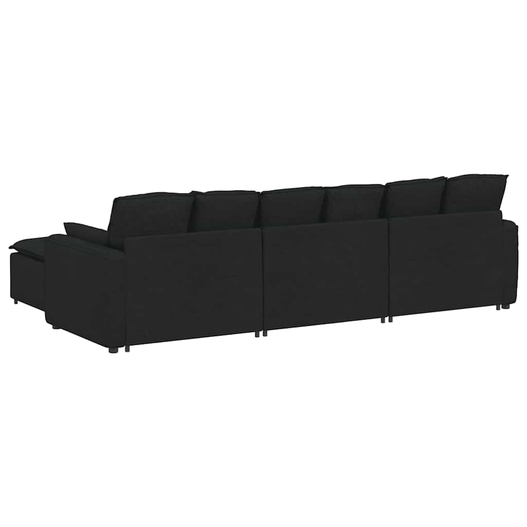 Sofá modular com pufes e almofadas preto