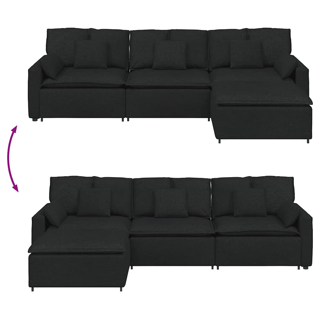 Sofá modular com pufes e almofadas preto
