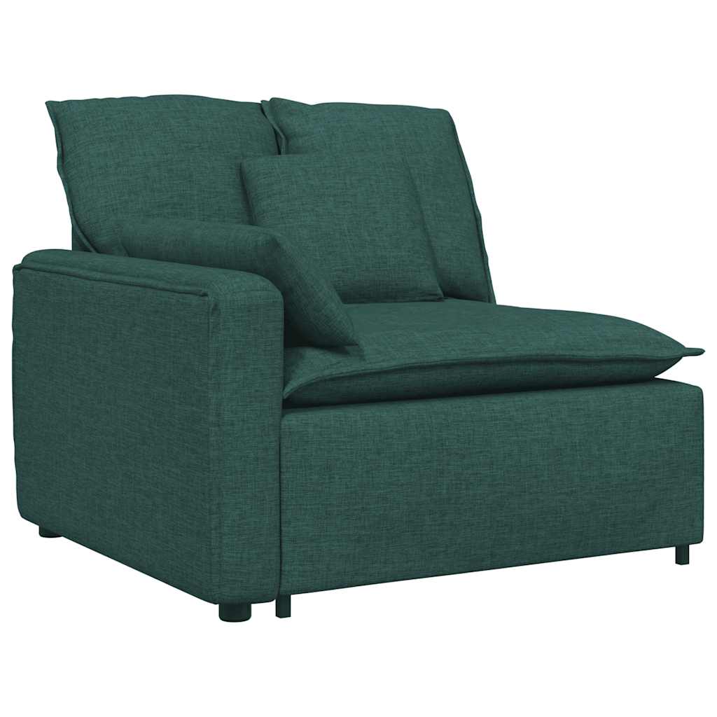 Sofá modular com pufes e almofadas verde-escuro