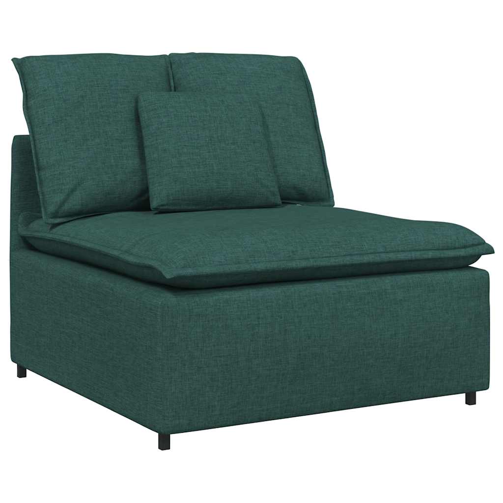 Sofá modular com pufes e almofadas verde-escuro