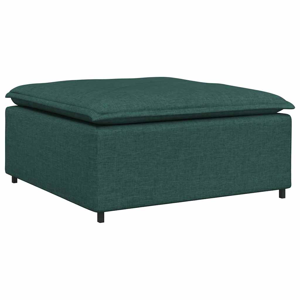 Sofá modular com pufes e almofadas verde-escuro