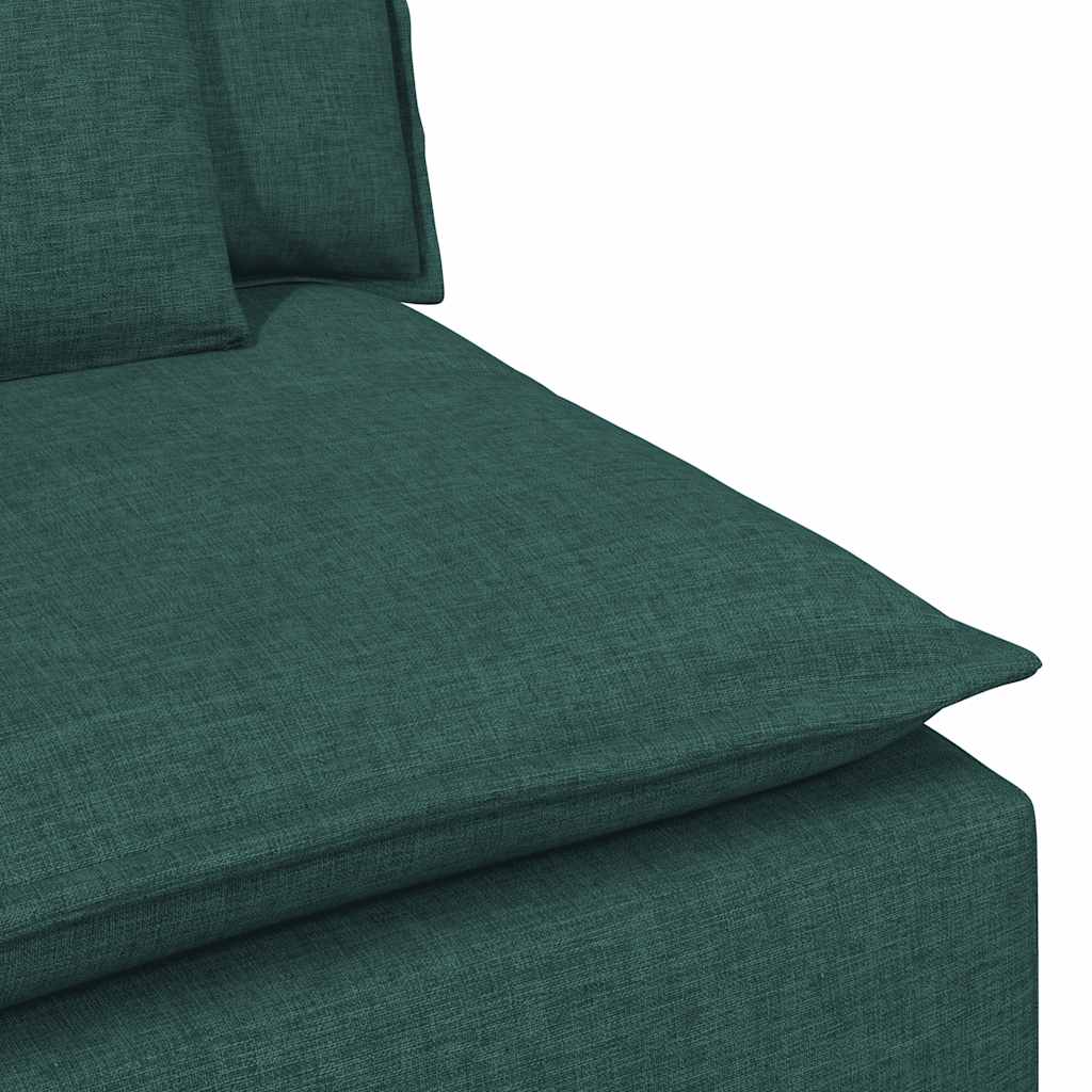 Sofá modular com pufes e almofadas verde-escuro