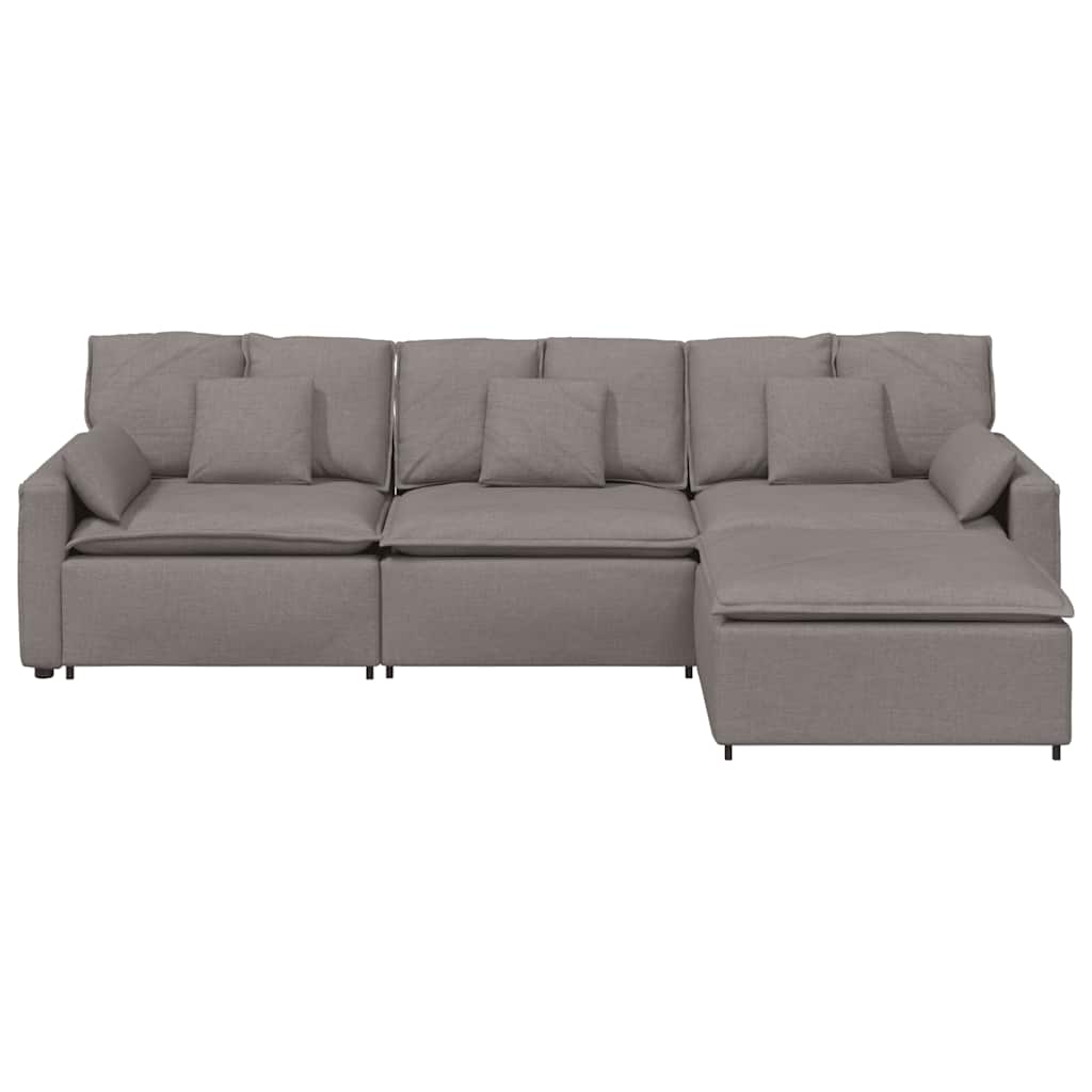 Sofá modular com pufes e almofadas cinzento-acastanhado