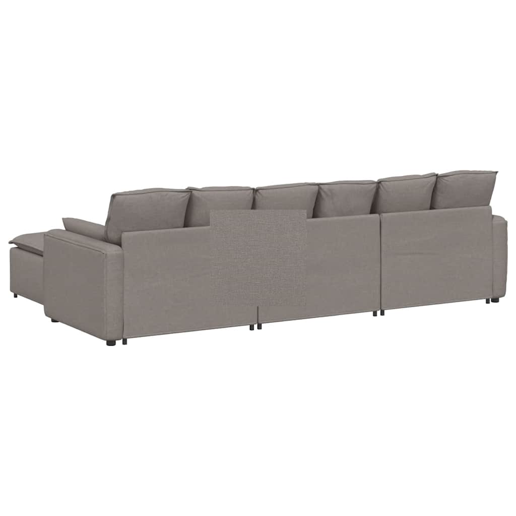 Sofá modular com pufes e almofadas cinzento-acastanhado