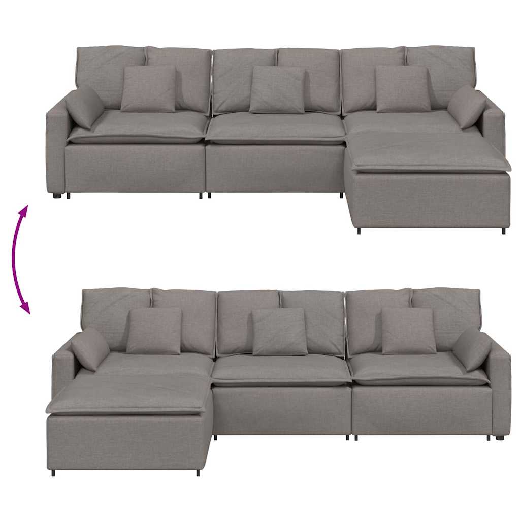 Sofá modular com pufes e almofadas cinzento-acastanhado