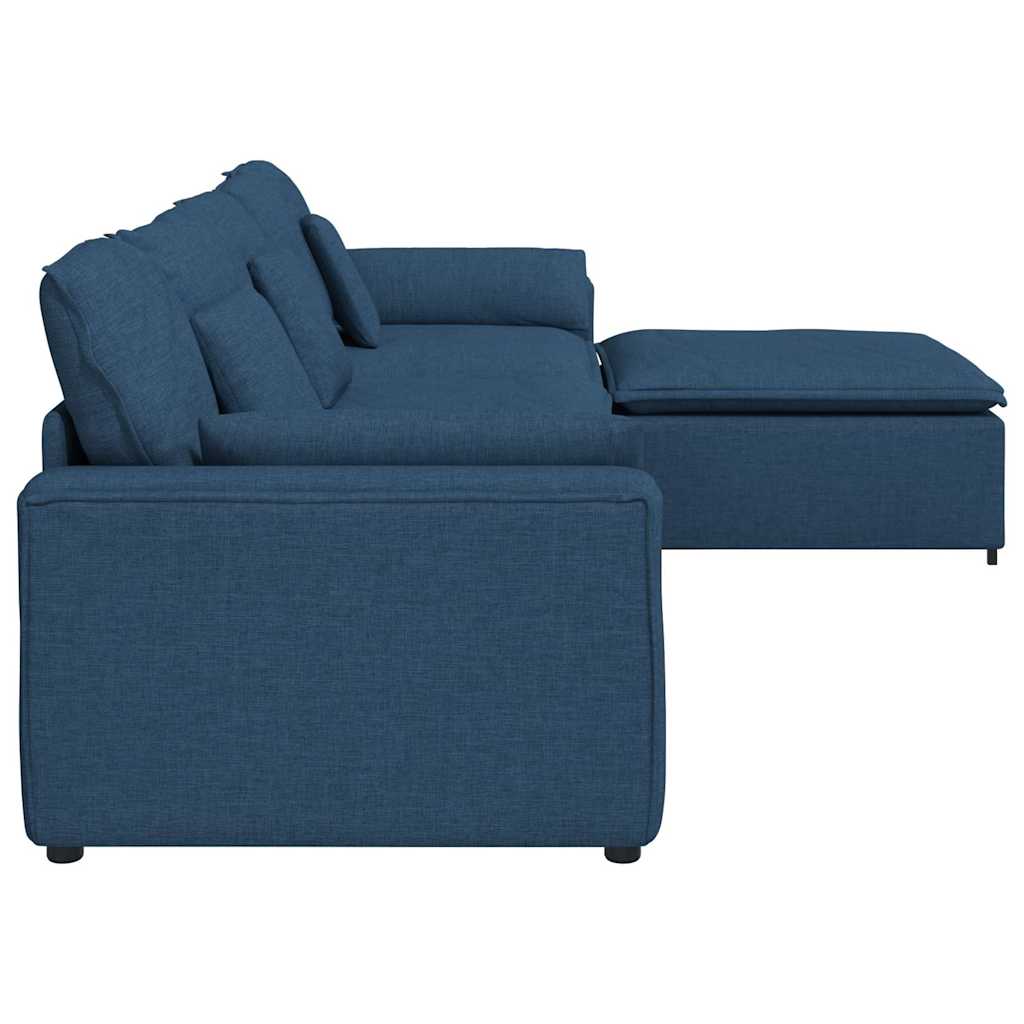 Sofá modular com pufes e almofadas azul
