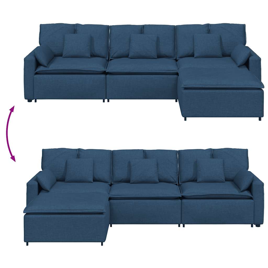 Sofá modular com pufes e almofadas azul
