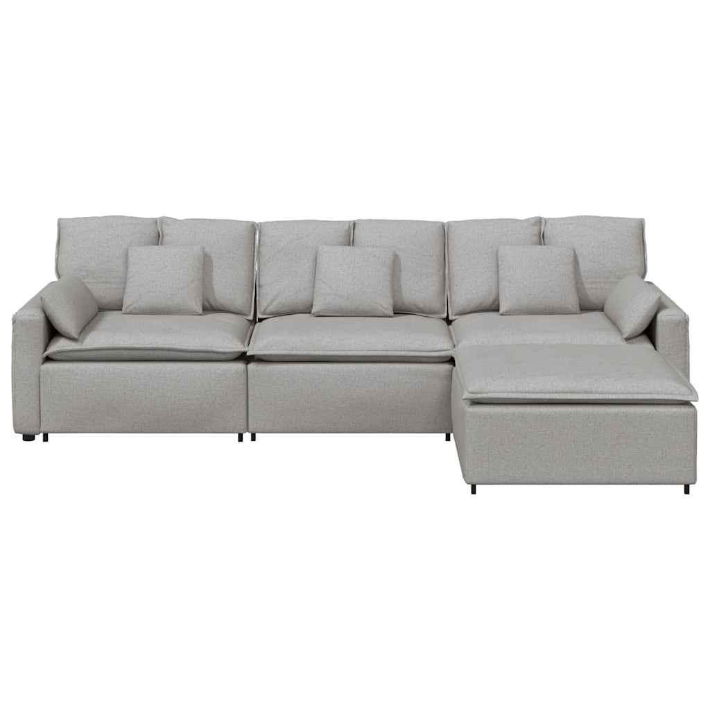 Sofá modular com pufes e almofadas cinzento nublado