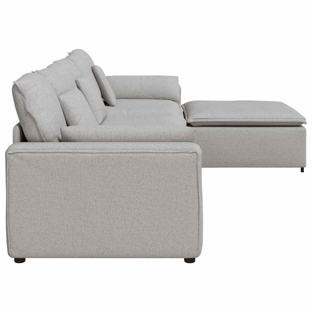 Sofá modular com pufes e almofadas cinzento nublado