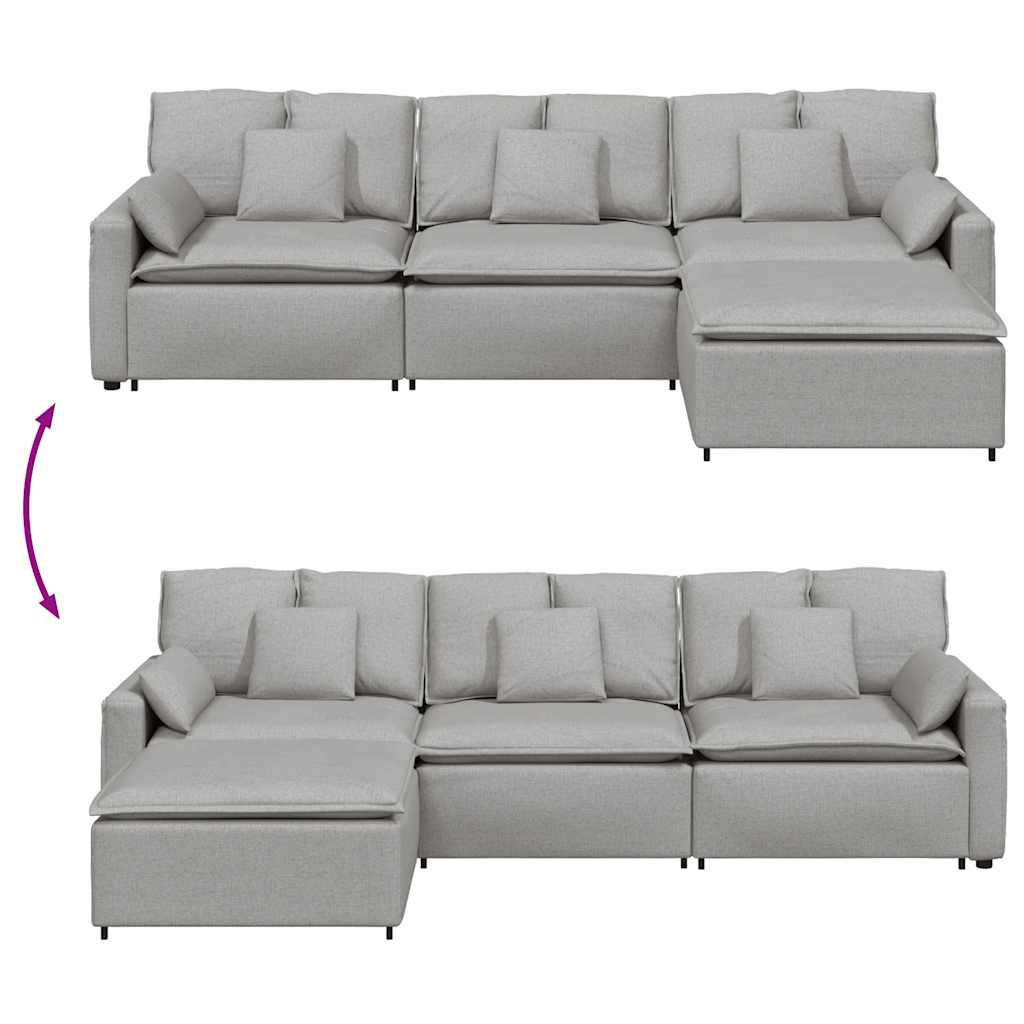 Sofá modular com pufes e almofadas cinzento nublado