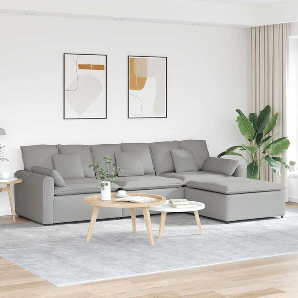 Sofá modular com pufes e almofadas cinzento nublado