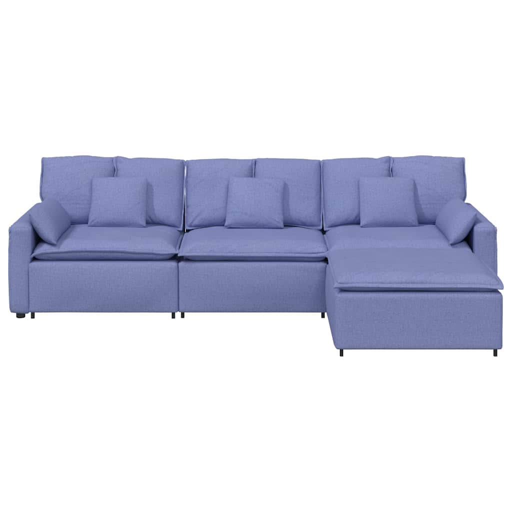 Sofá modular com pufes e almofadas azul ganga