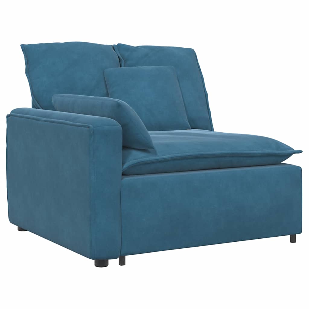 Sofá modular com pufes e almofadas azul