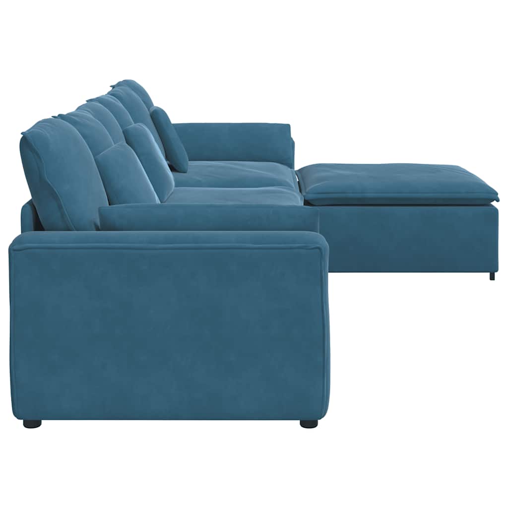 Sofá modular com pufes e almofadas azul