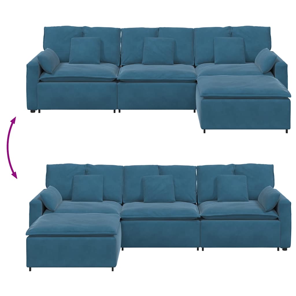 Sofá modular com pufes e almofadas azul