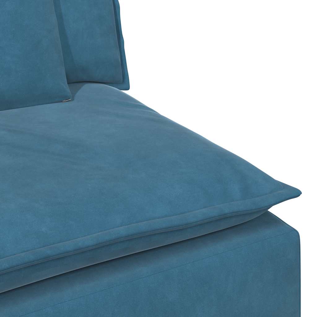 Sofá modular com pufes e almofadas azul