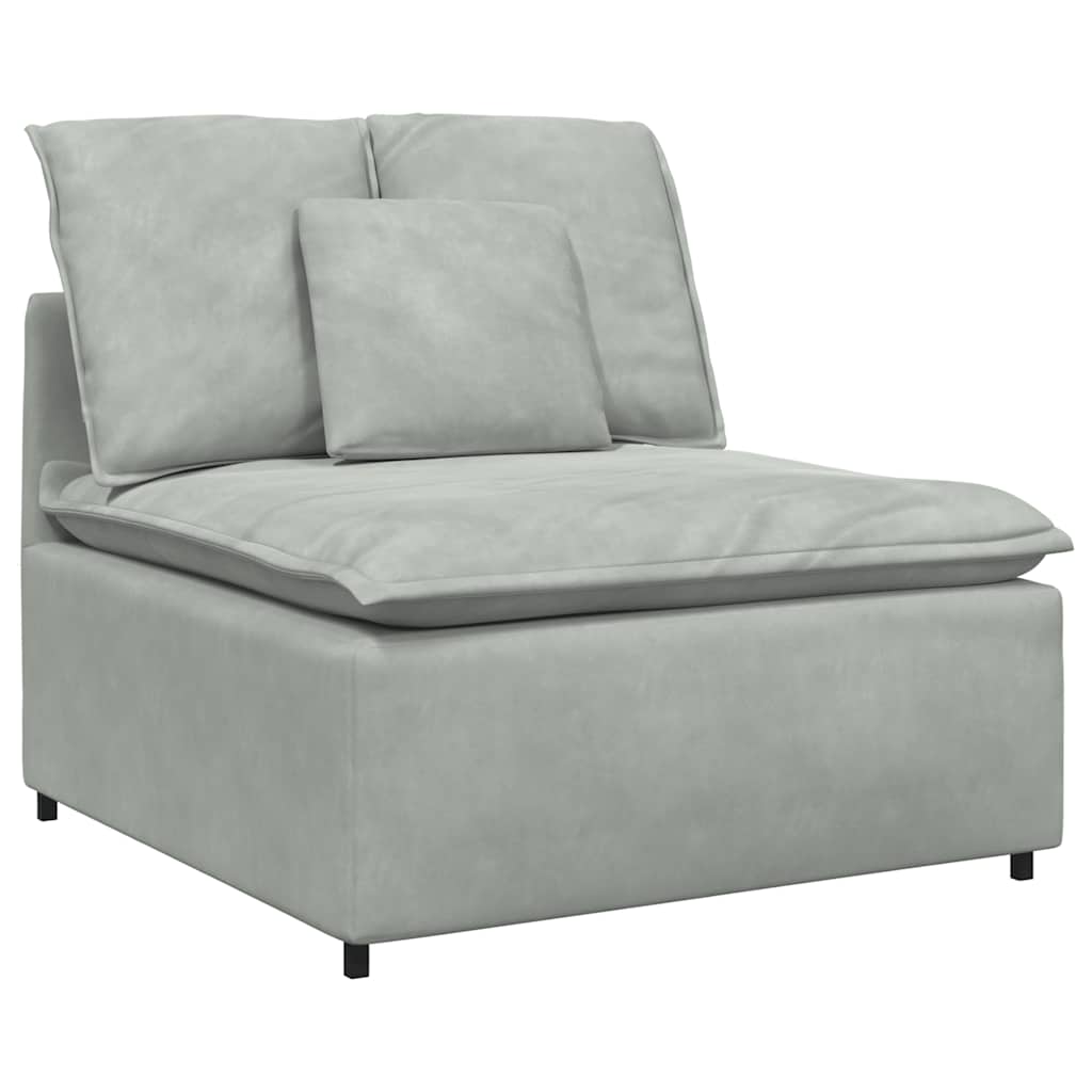 Sofá modular com pufes e almofadas cinzento-claro