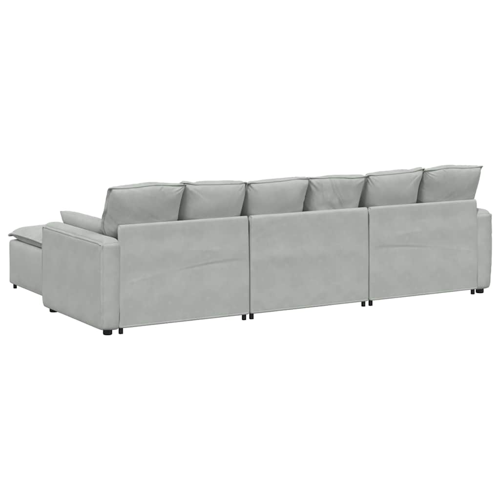 Sofá modular com pufes e almofadas cinzento-claro