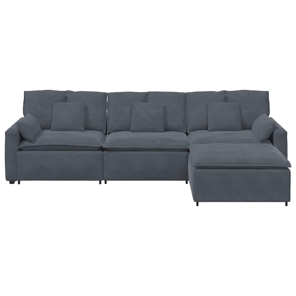 Sofá modular com pufes e almofadas cinzento-escuro