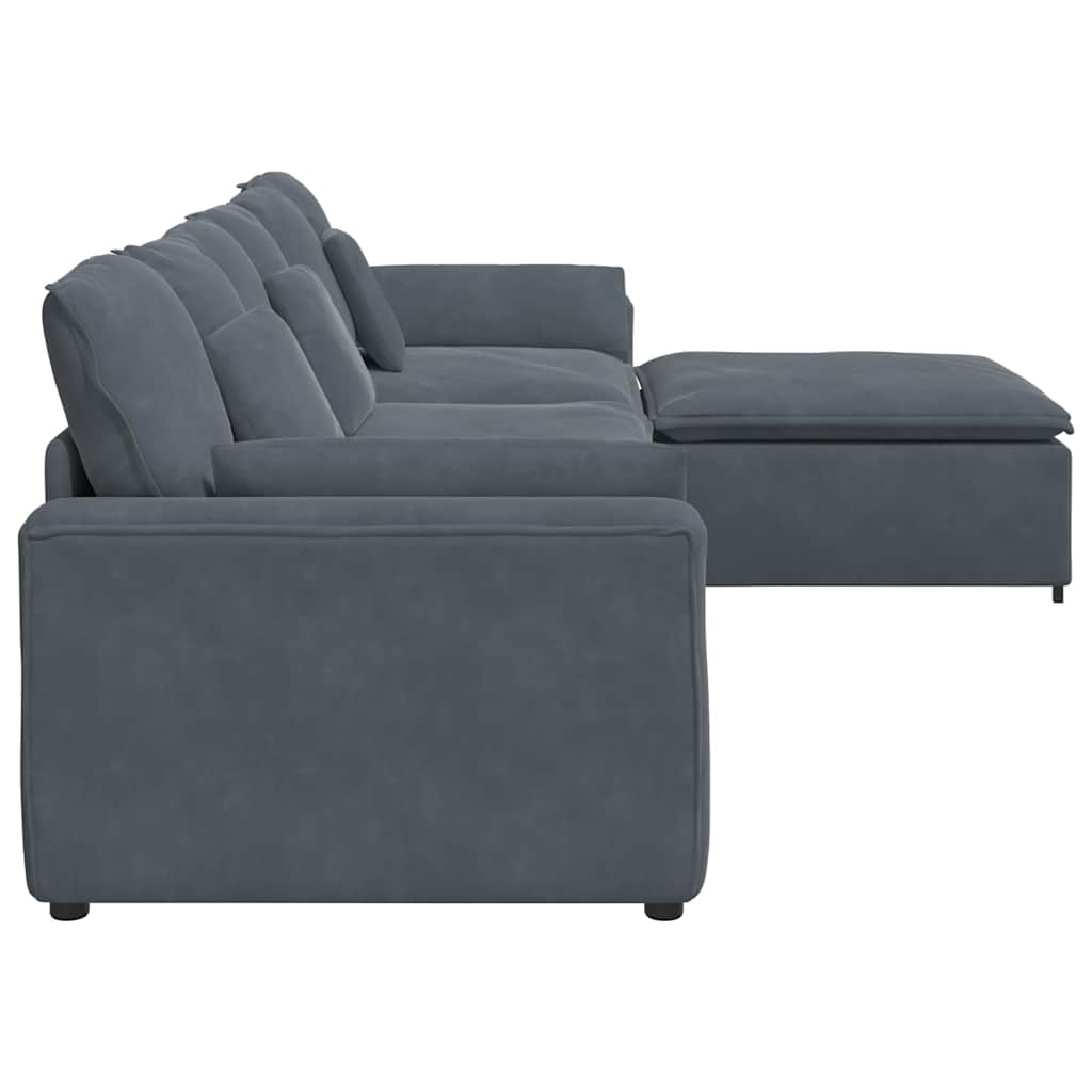 Sofá modular com pufes e almofadas cinzento-escuro