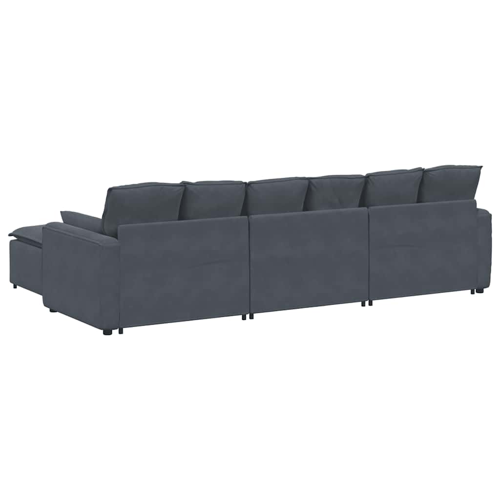 Sofá modular com pufes e almofadas cinzento-escuro
