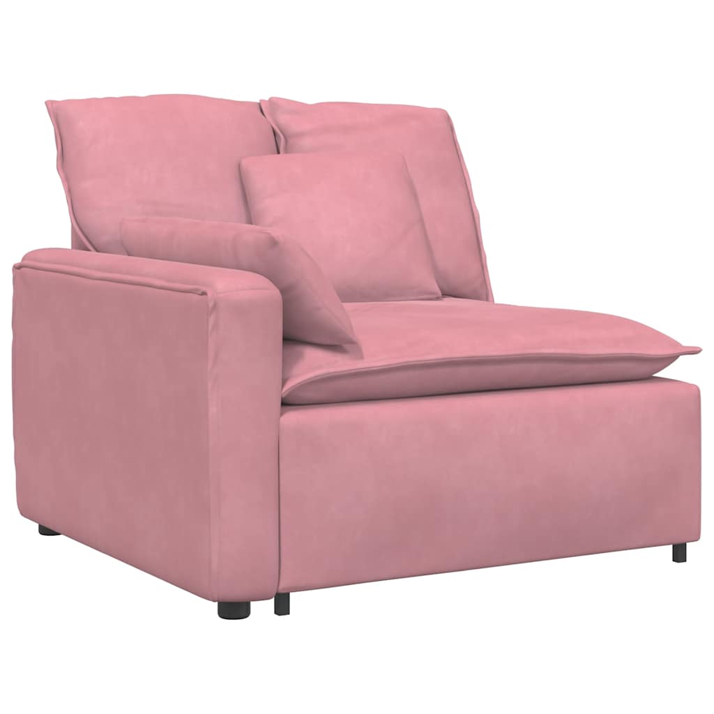 Sofá modular com pufes e almofadas rosa