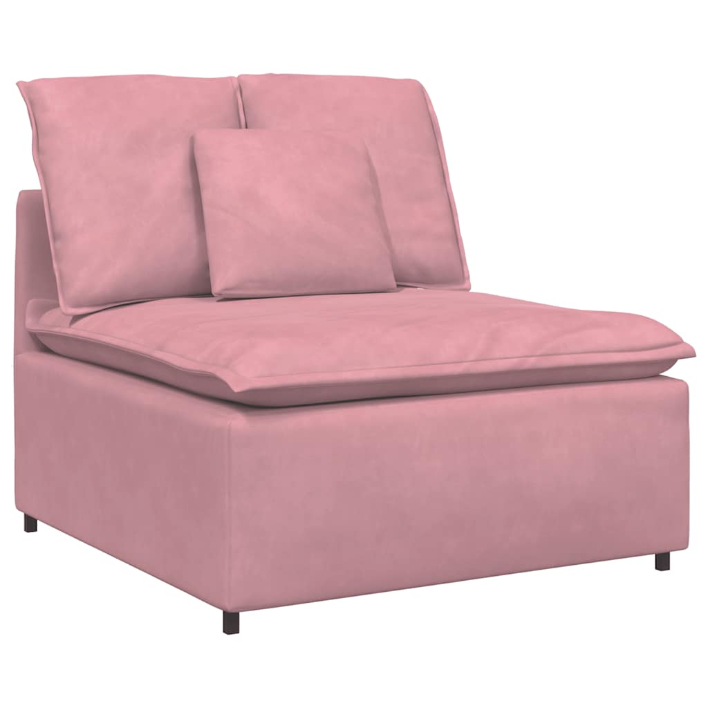 Sofá modular com pufes e almofadas rosa