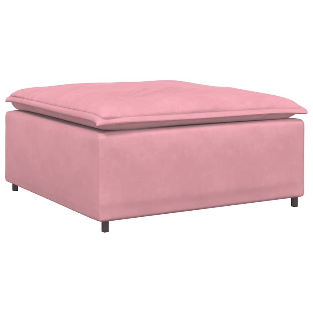 Sofá modular com pufes e almofadas rosa