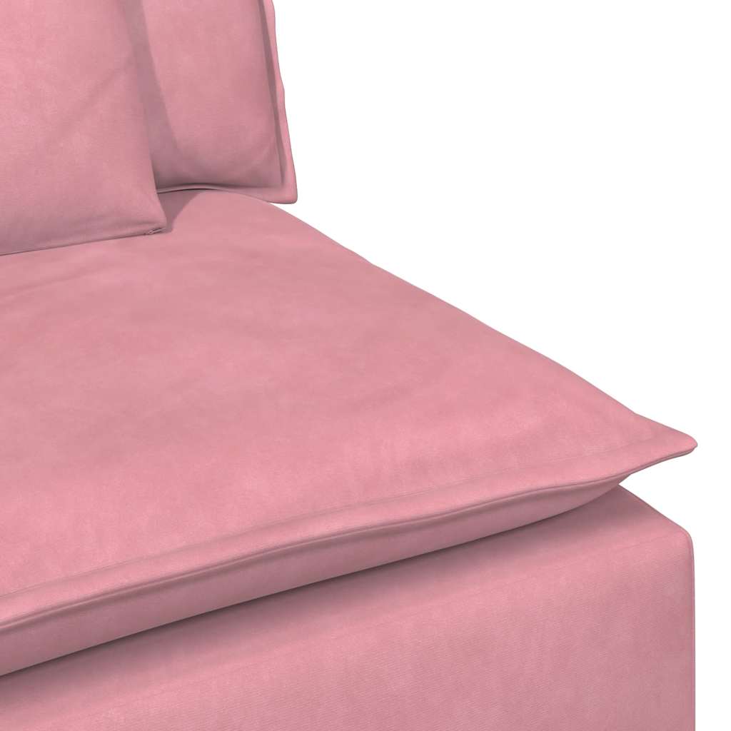 Sofá modular com pufes e almofadas rosa