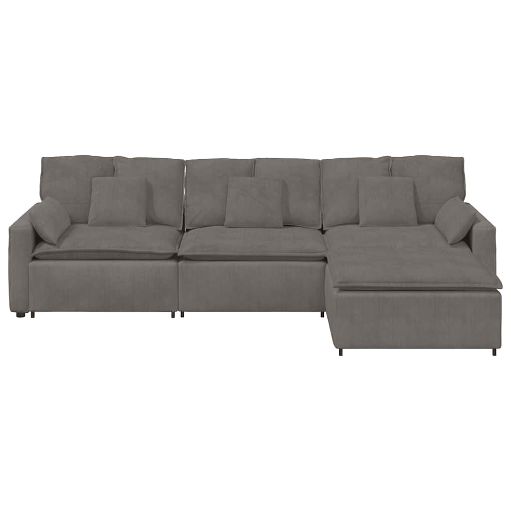 Sofá modular com pufes e almofadas cinzento-claro
