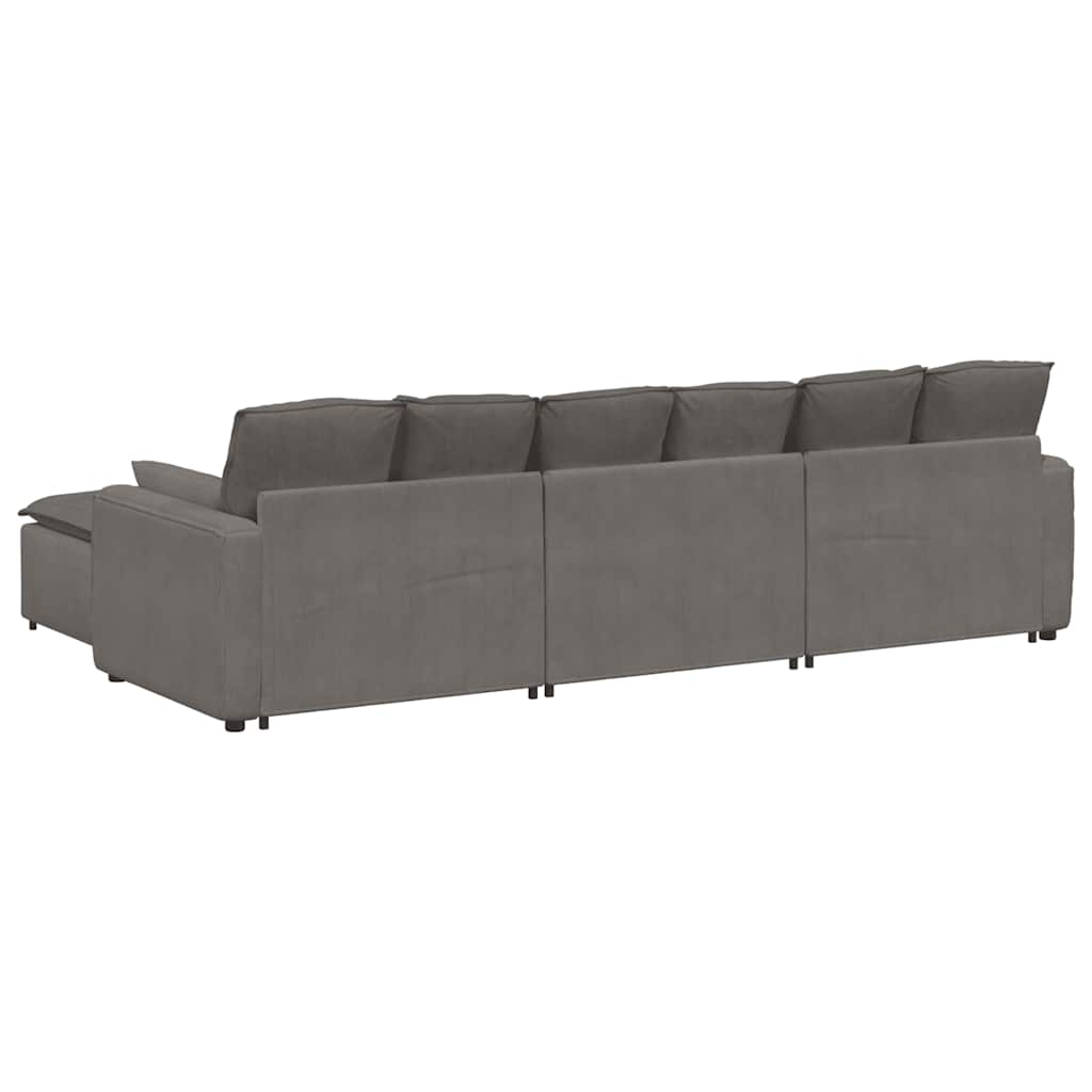 Sofá modular com pufes e almofadas cinzento-claro