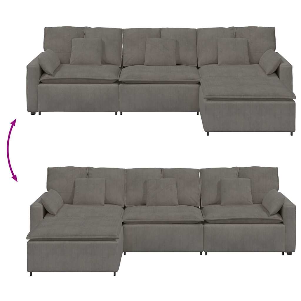 Sofá modular com pufes e almofadas cinzento-claro