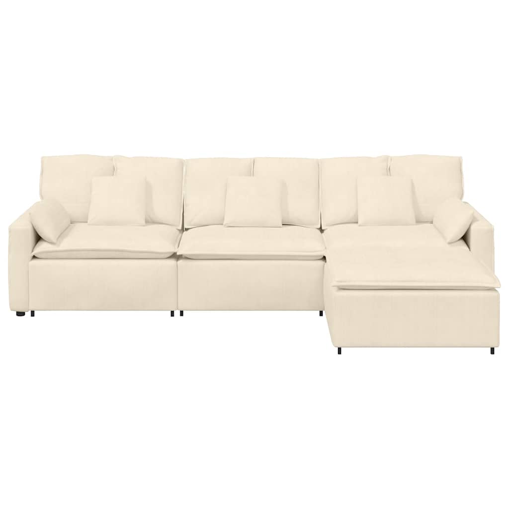 Sofá modular com pufes e almofadas creme