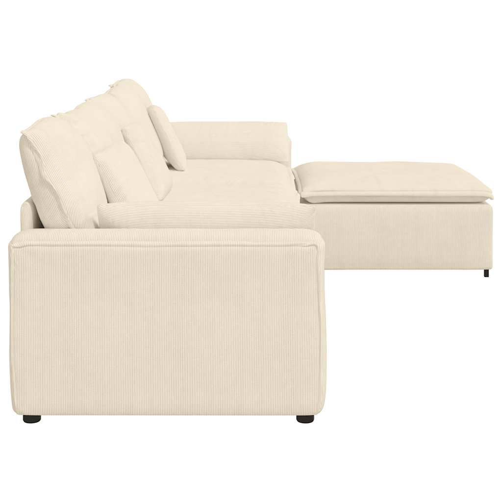 Sofá modular com pufes e almofadas creme