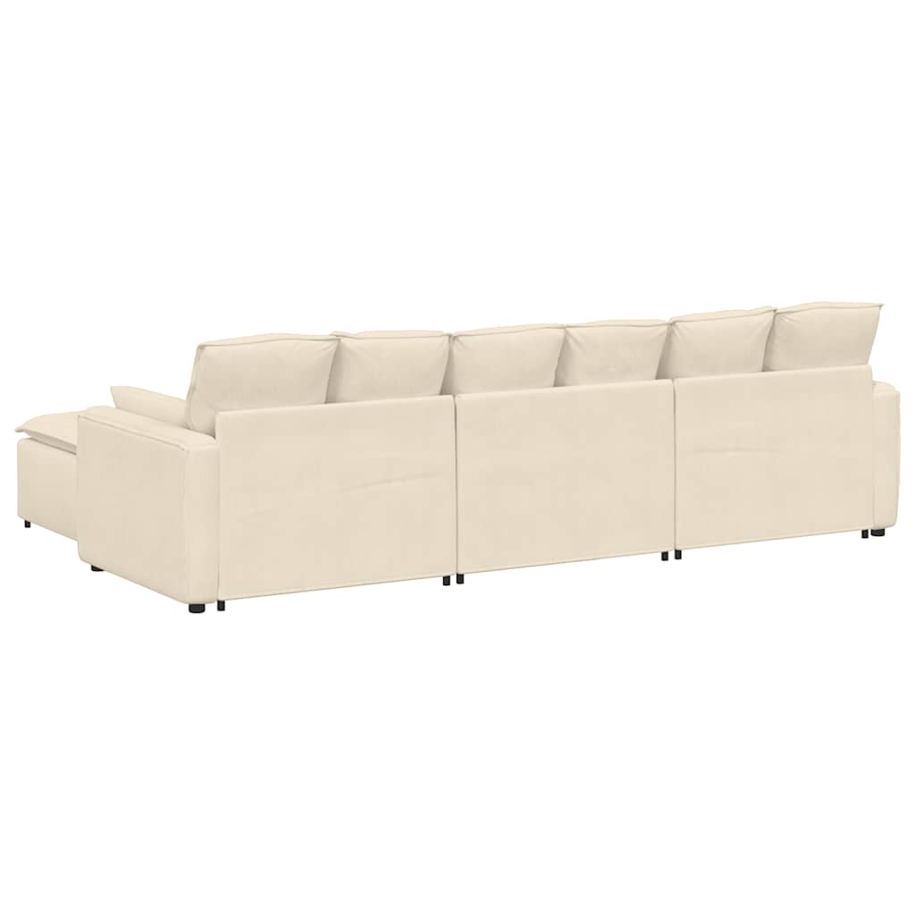 Sofá modular com pufes e almofadas creme