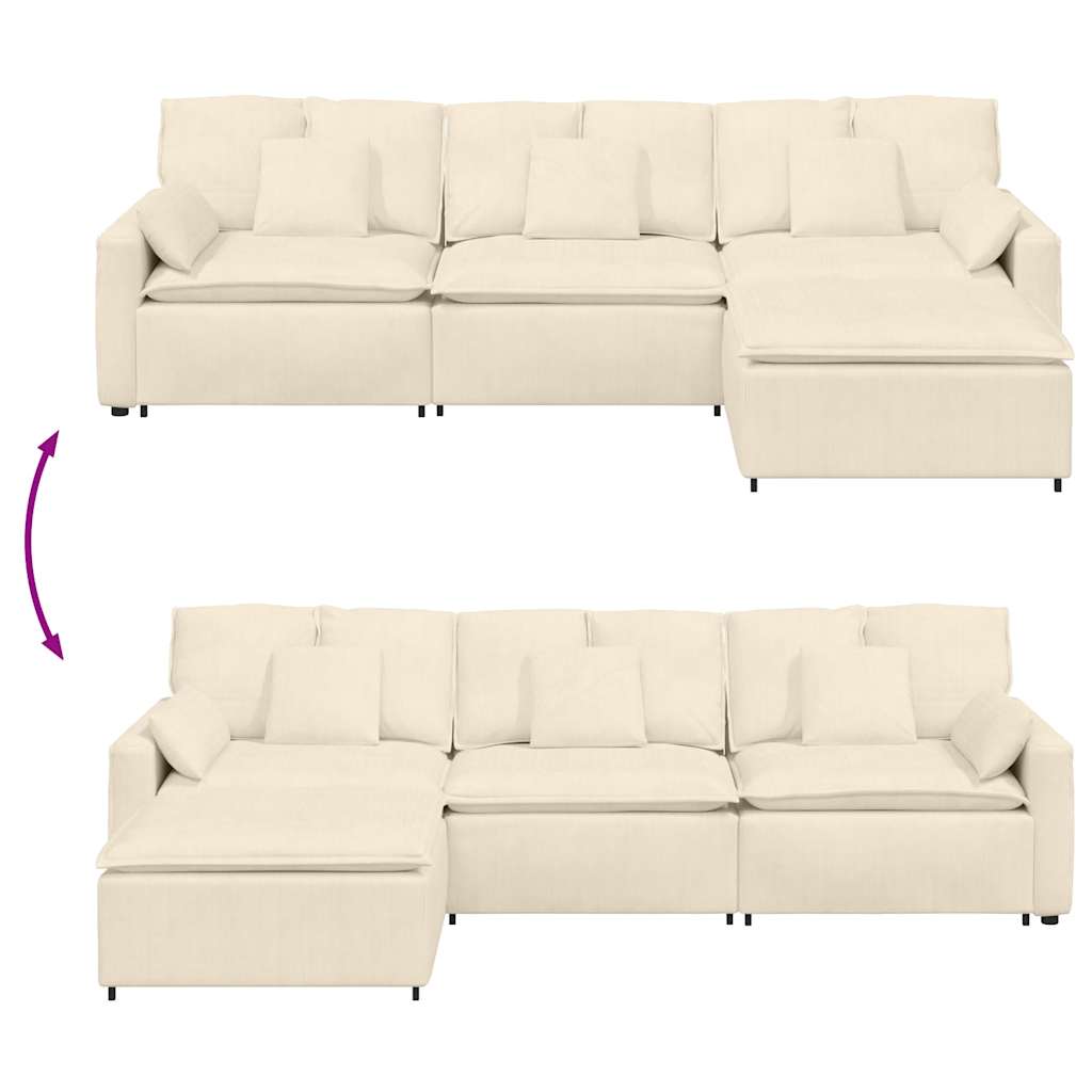Sofá modular com pufes e almofadas creme