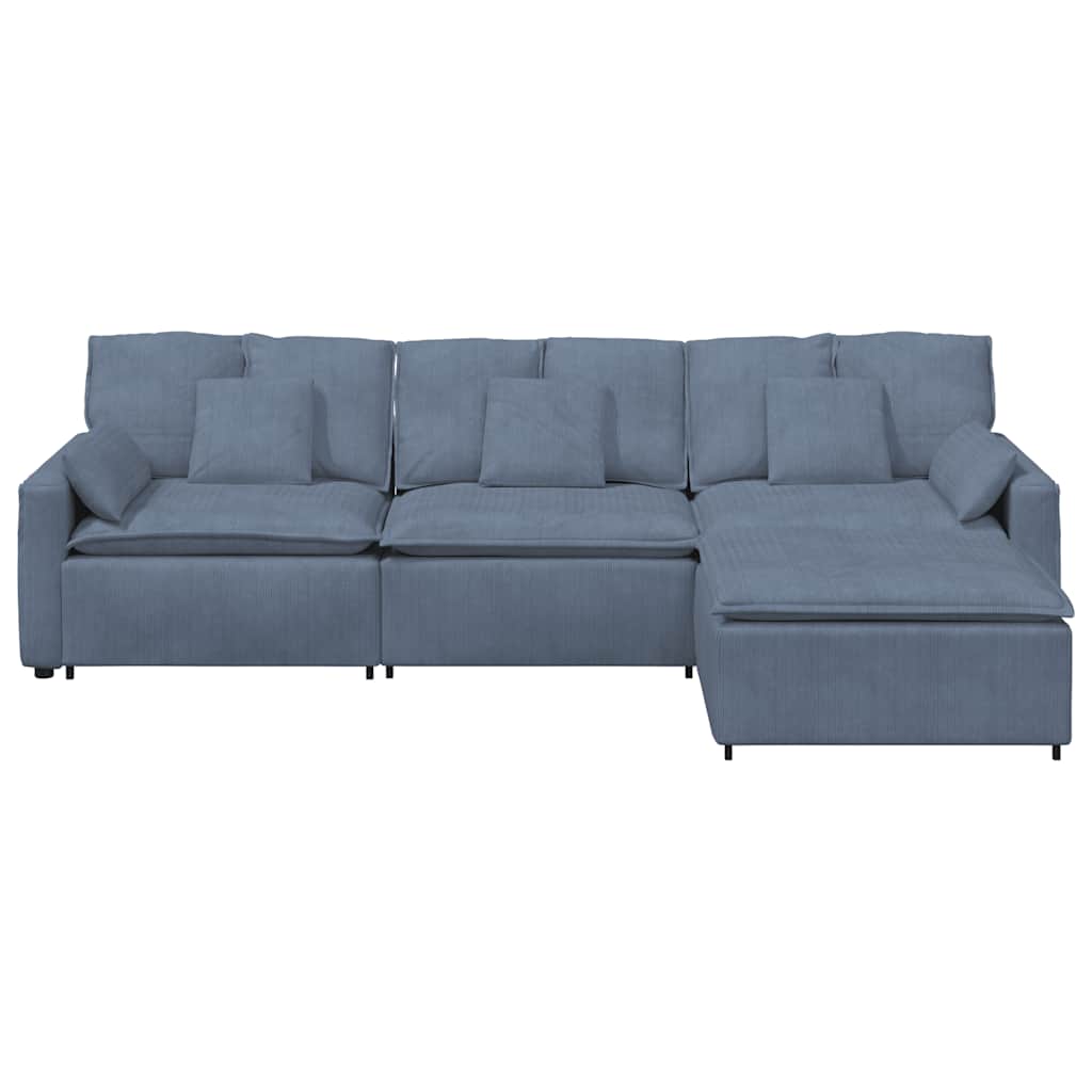 Sofá modular com pufes e almofadas azul