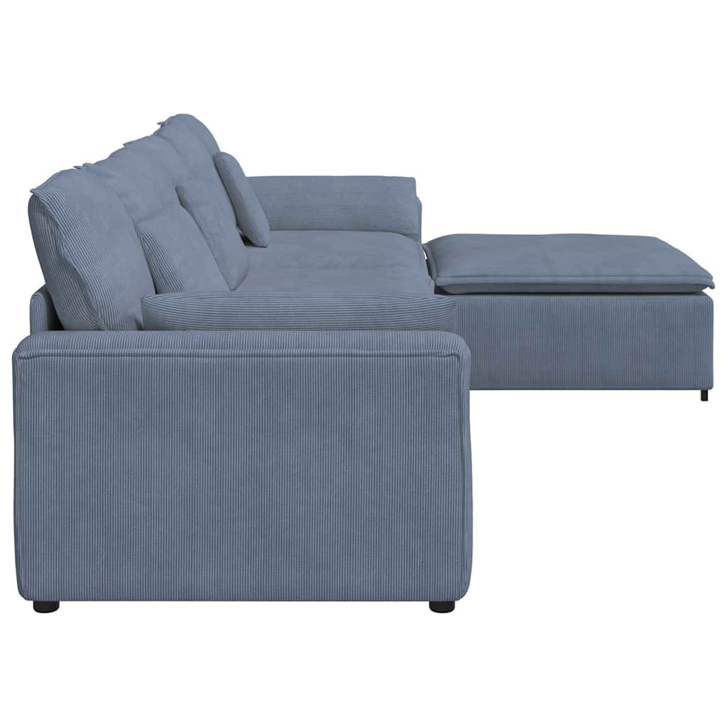 Sofá modular com pufes e almofadas azul
