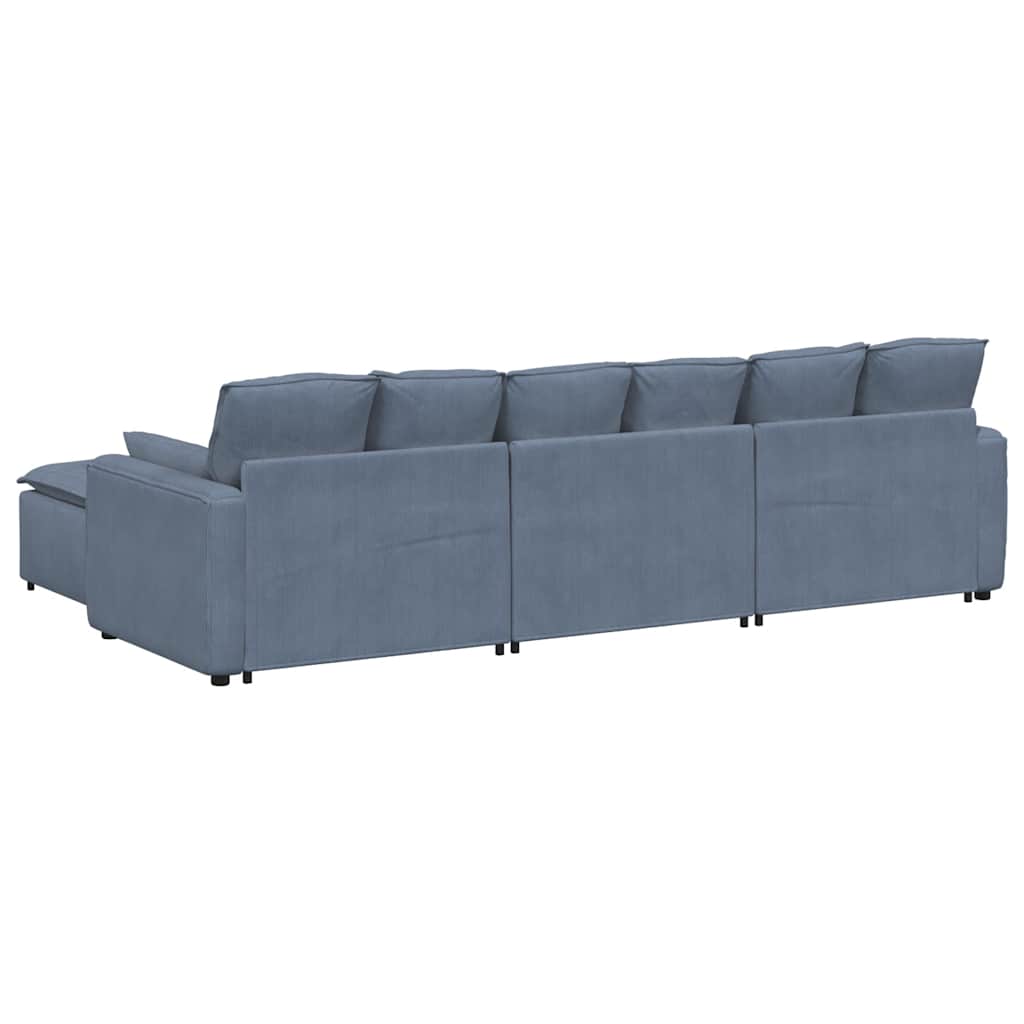 Sofá modular com pufes e almofadas azul