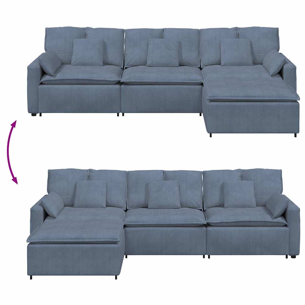 Sofá modular com pufes e almofadas azul