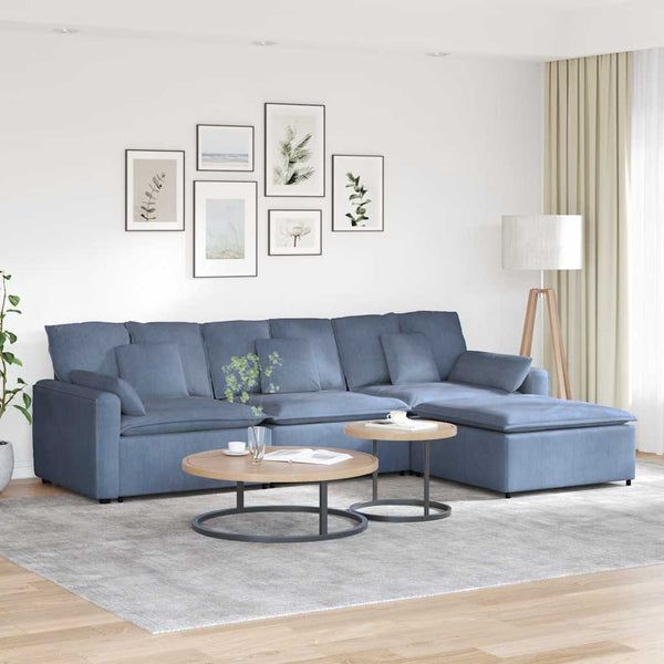 Sofá modular com pufes e almofadas azul