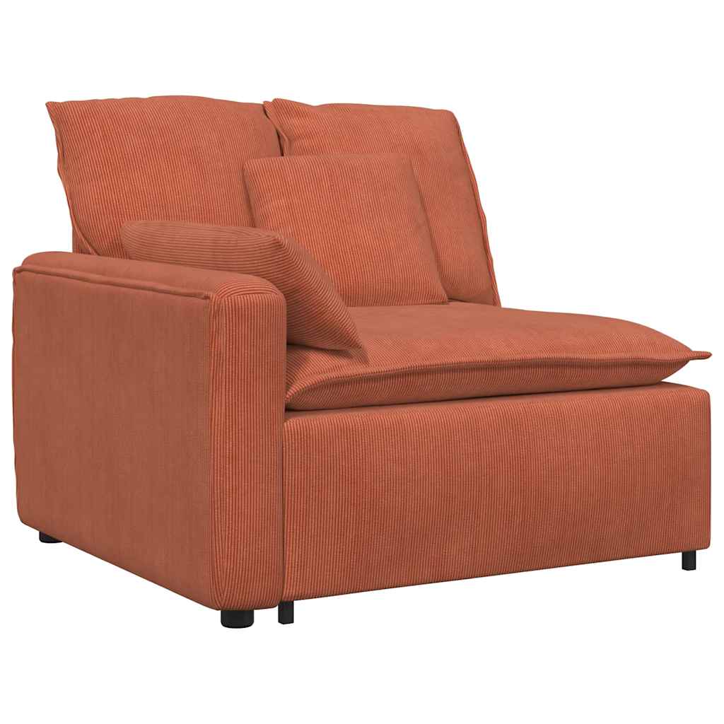 Sofá modular com pufes e almofadas vermelho laranja