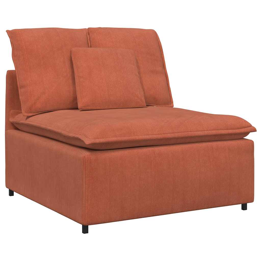 Sofá modular com pufes e almofadas vermelho laranja