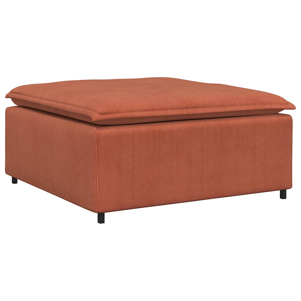 Sofá modular com pufes e almofadas vermelho laranja