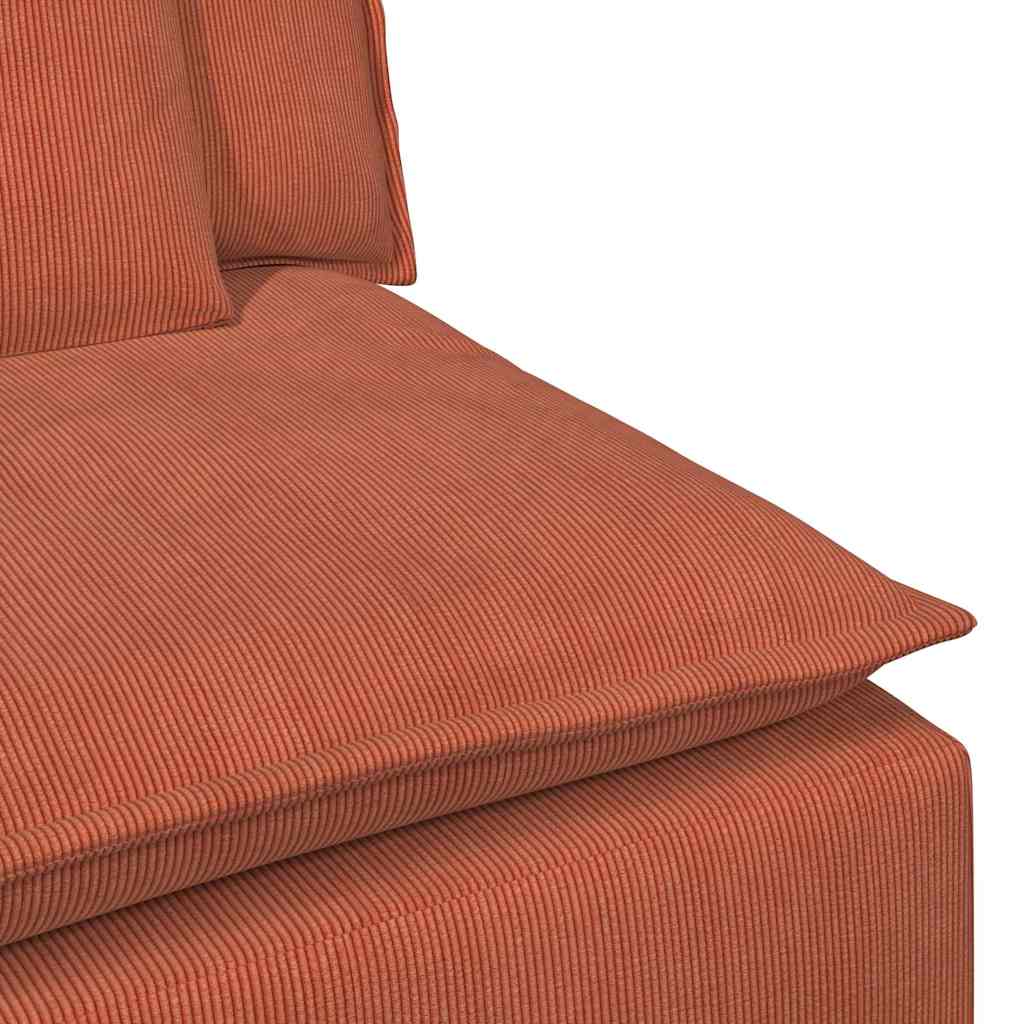 Sofá modular com pufes e almofadas vermelho laranja