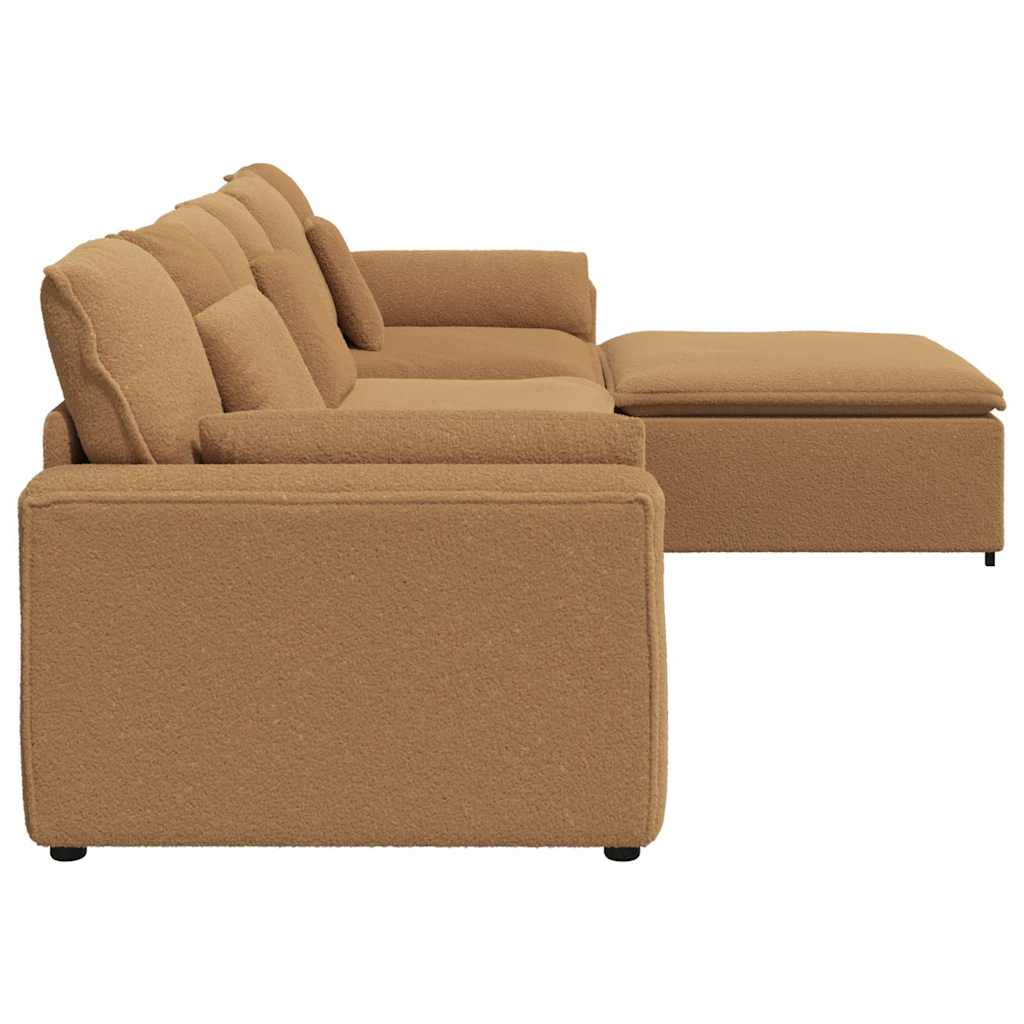 Sofá modular com pufes e almofadas bege