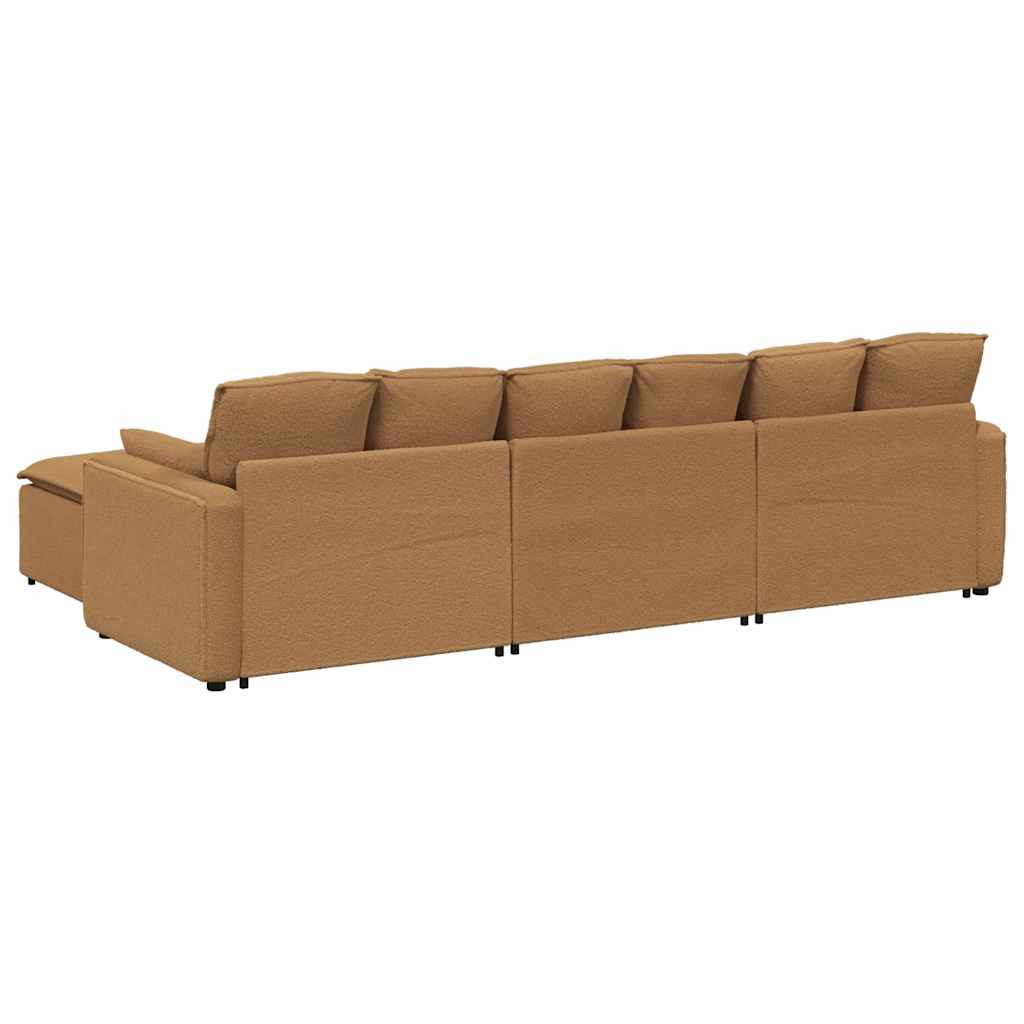 Sofá modular com pufes e almofadas bege