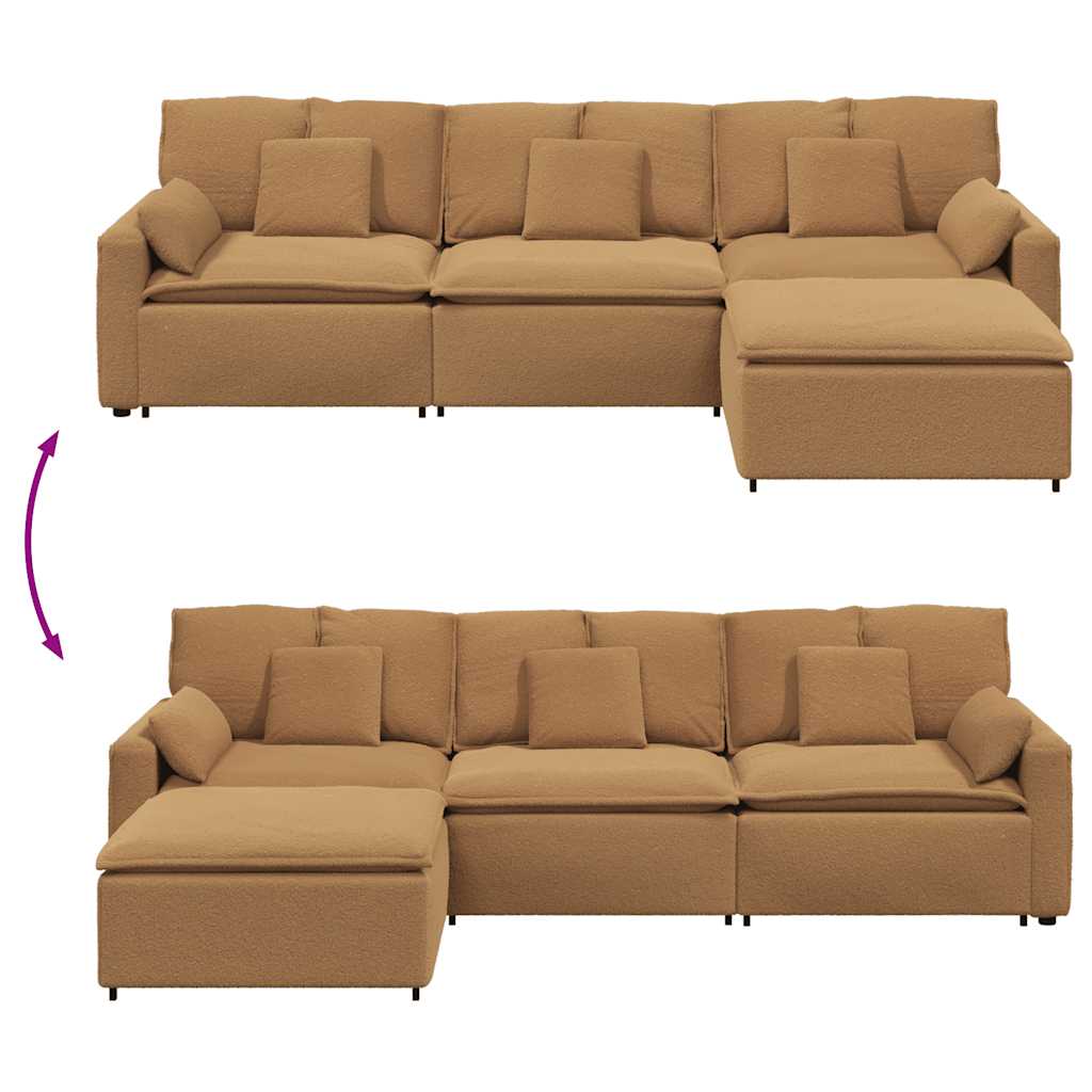 Sofá modular com pufes e almofadas bege